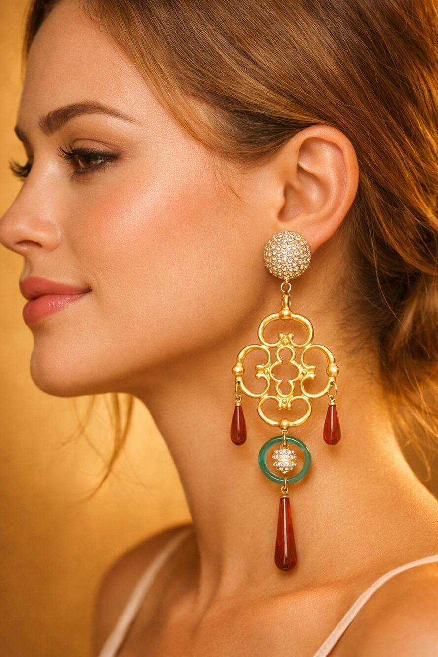 Heidi Daus For Jim Walters Large Statement Bold Clip On Earrings